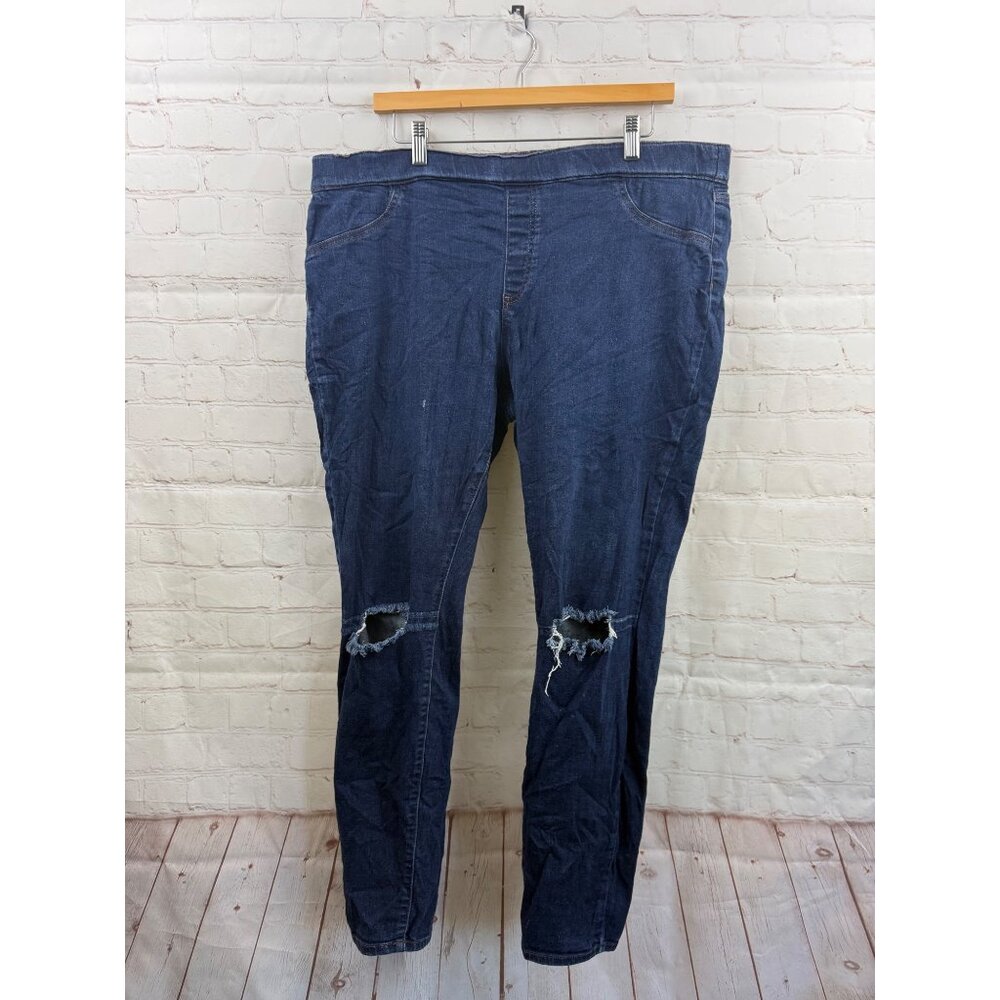 Boutique Jeans Womens Size 18W Blue Cropped Ankle Skinny Pull On Distressed